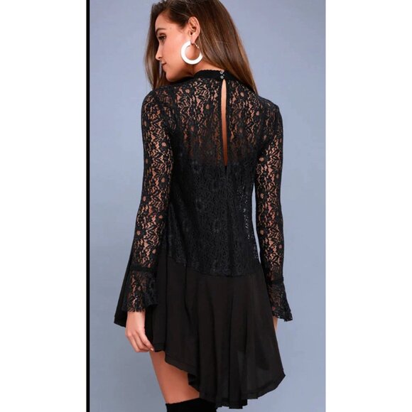 Free People Tell Tale Lace Dress Women XS Black Witchy Whimsigoth Emo Sheer - Picture 12 of 12